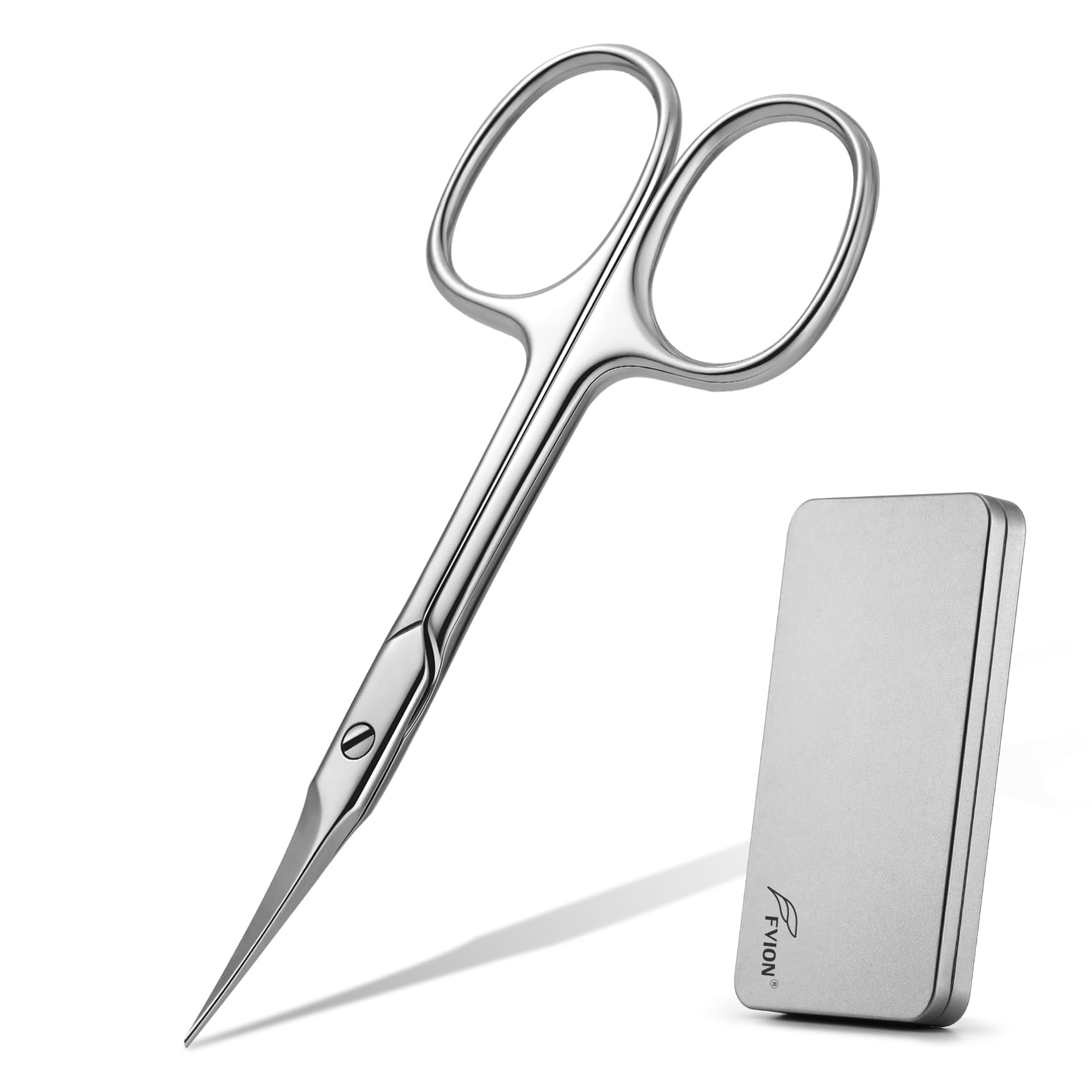 FVION Curved Cuticle Scissors Extra Fine for Women, Men and Professionals - Stainless Steel Small Manicure Scissors with Precise Pointed Tip Grooming Blades