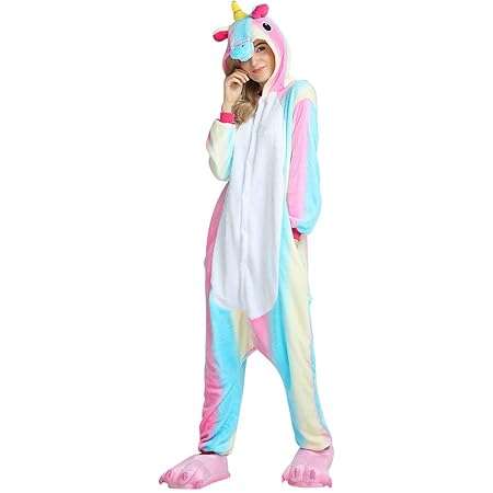 Einhorn Pyjama Tiere Onesie Jumpsuits für Damen Herren Kinder Weiches Flanell Schlafanzug Cosplay Kostüme Größe von 90 cm bis