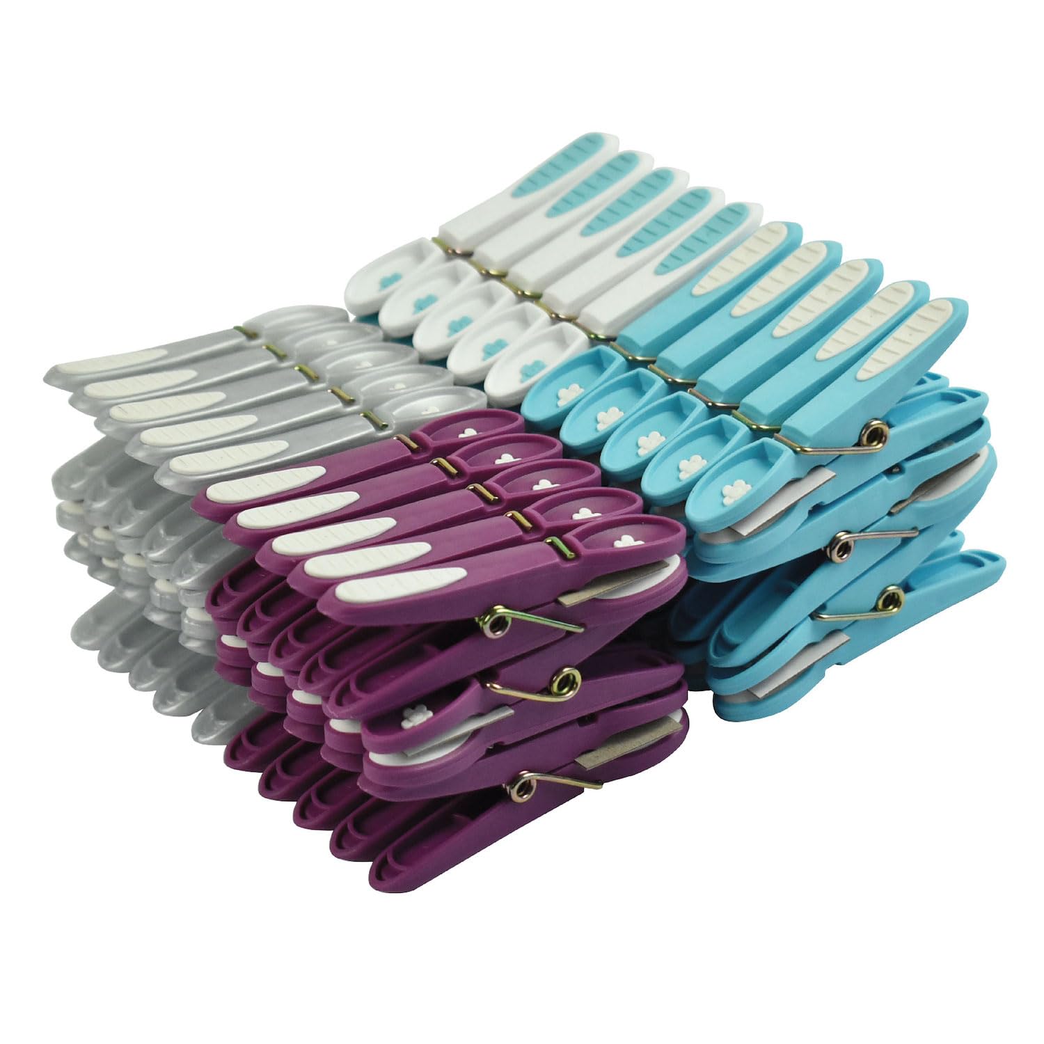 Laguelle - 60 Non-Slip Clothes Pegs - Made in France - Matching Colours - Grey, White, Blue, Purple
