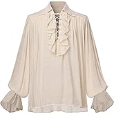 GRACEART Men Pirate Shirt Women Vampire Renaissance Shirts Victorian Ruffled Medieval Costume Cotton Linen Shirt
