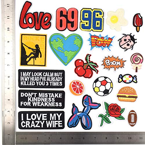 J.CARP Assorted Styles Cool Embroidered Iron Patch on Cute Sewing Applique Applique for Jacket Hat Backpack Jeans Sewing Flowers Applique DIY Accessory (22PCS)
