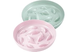 Nitial 2 Pcs Cat Slow Feeder Bowl Fish Pool Design Feeder Dish Fun Interactive Cat Food Bowl Healthy Eating Diet Bowls for Pet Puppy Dogs Dishwasher Safe(Green, Pink)