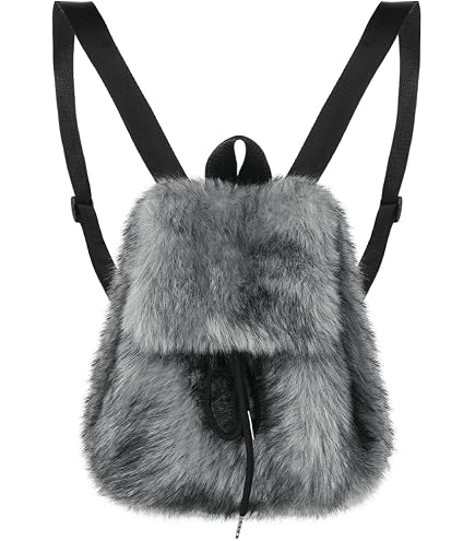 Ulisty Women Small Faux Rabbit Fur Backpack Furry Drawstring Daypack Plush Shoulder Bag beige : Clothing, Shoes & Jewelry