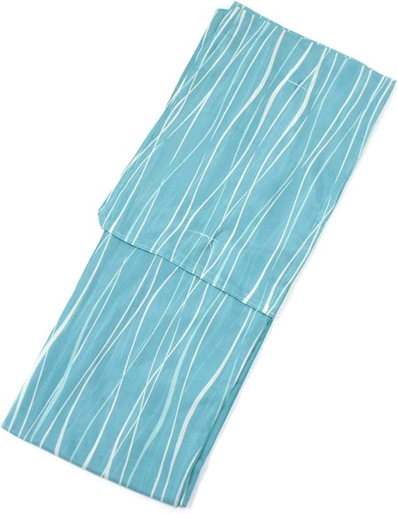 Amazon レディース 洗える着物 駒絽 夏着物 ブルーグリーン系の太縞柄の着物 Lサイズ お仕立て上がり 絽着物 絽 着物 通販