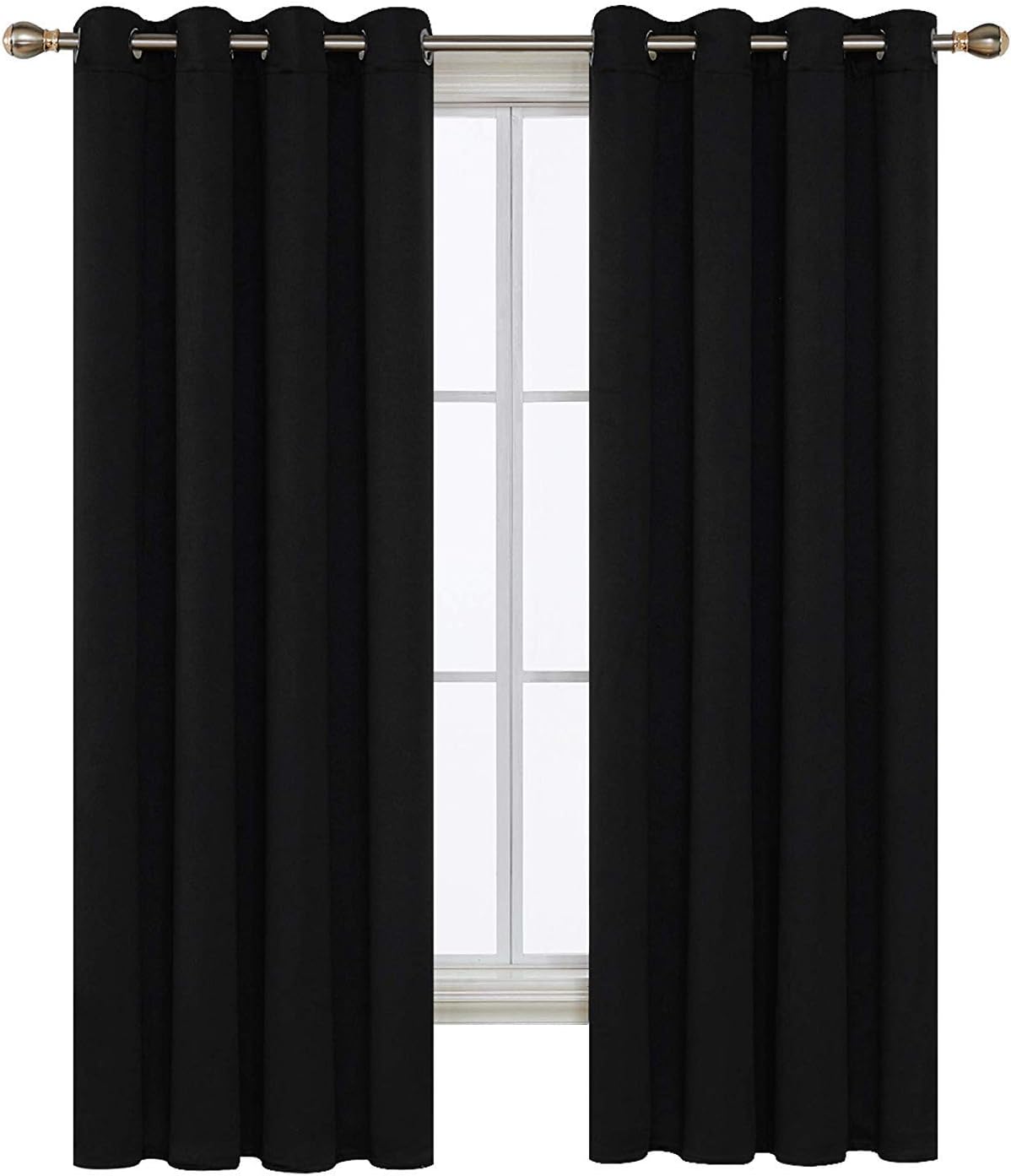 Hamonical Thermal Insulated Bedroom Blackout Curtains Ring Top Blackout Curtains for Kids Bedroom with Two Matching Tie Backs 46 x 72 Drop Inch - Black - 2 Panels