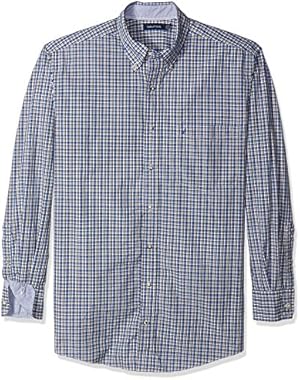 Men’s Big and Tall Long Sleeve Check Plaid Button Down Shirt