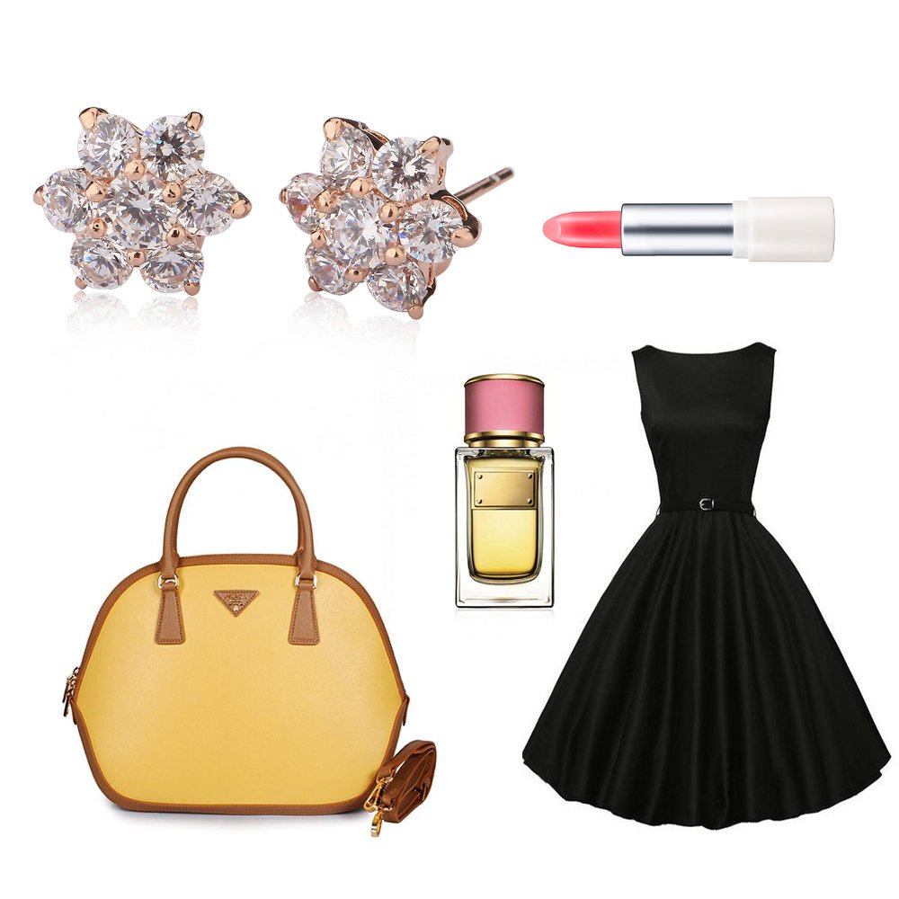 JOYEN Rose Gold Flower Shape Cubic Zirconia Earrings Studs for Women