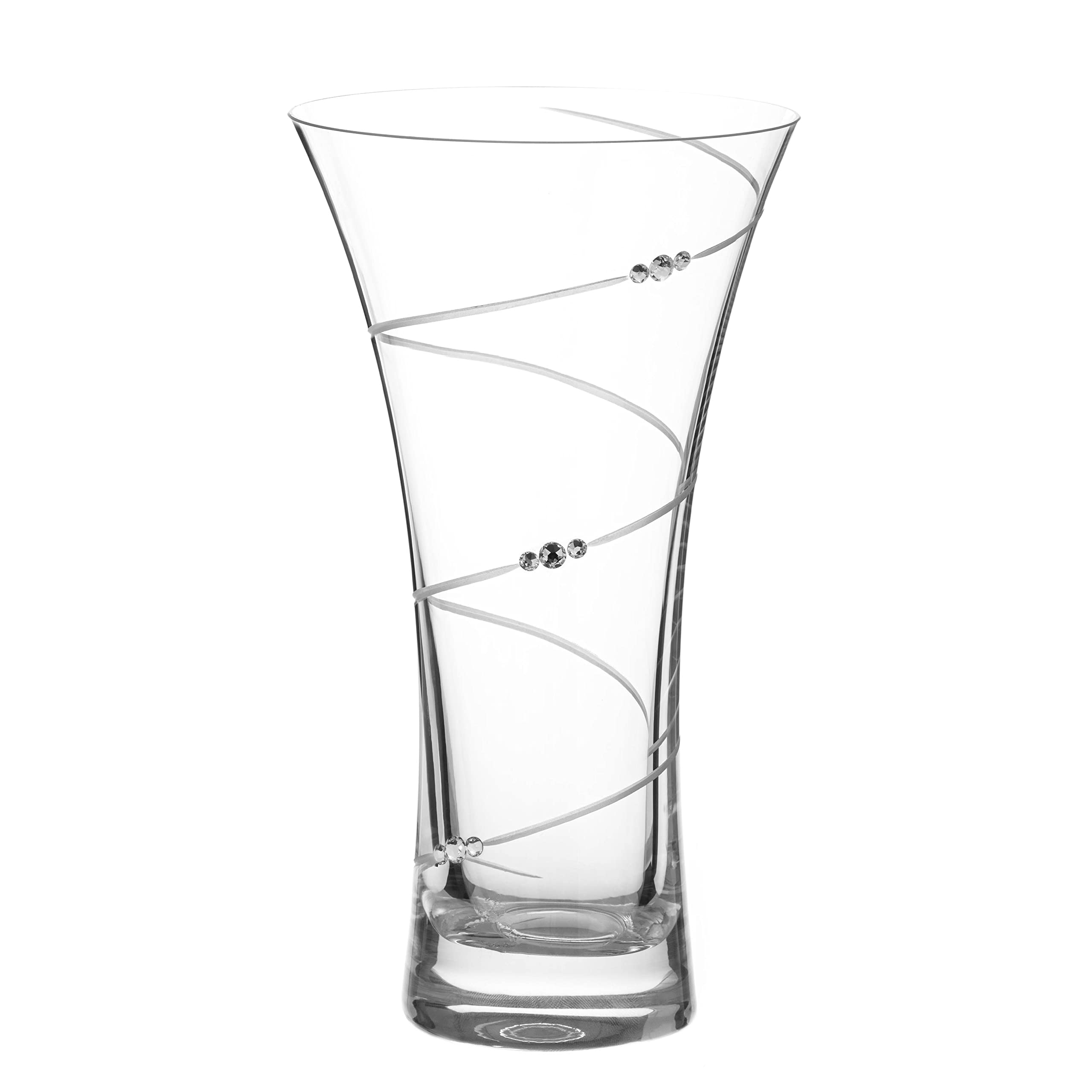 DIAMANTE Swarovski Hollow Sided Vase ‘Swirl’ Crystal Trumpet Vase - Lead Free Crystal Glass (21cm)
