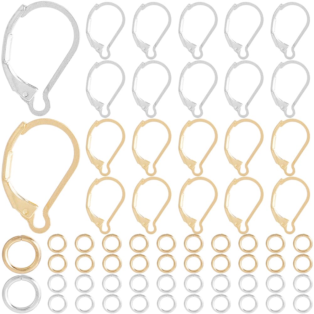 SOFPLATE 1 Box 80Pcs Gold Earring Hooks Silver Lever Back Earring Findings Bulk French Huggie Hook with 100Pcs Jump Rings Leverback Stainless Steel Earring Wires for jewellery Making Suppiles DIY Craf
