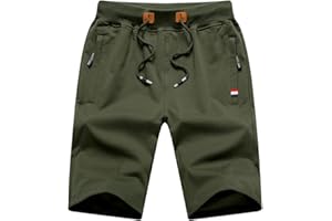 GUNLIRE Big Boy's Casual Shorts Summer Cotton Classic Fit Elastic Waist Shorts with Zipper Pockets