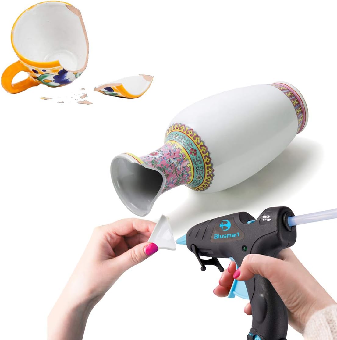 New Upgraded Blusmart Mini Hot Glue Gun, 20W High Temperature, 20pcs Glue Sticks and 10 Colors Sticks, Ideal for Quick Repairs, DIY Projects & Arts(New Style)