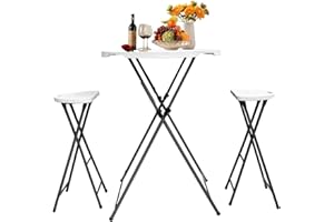 GUAGUA 32" Round Plastic Folding High Top Cocktail Table Portable Folding Bar Table with Removable Gray Legs, Indoor Outdoor for Parties, Speech, Dining (White setB)