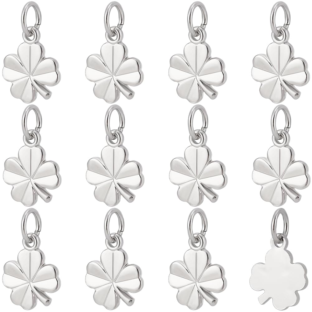 Beebeecraft 1 Box 40Pcs Four Leaf Clover Charm Silver Clover Charms Platinum Plated Brass Good Luck Shamrock Pendant Connectors for Jewellery Making Earrings Bracelets Necklaces St Patricks Day Gift