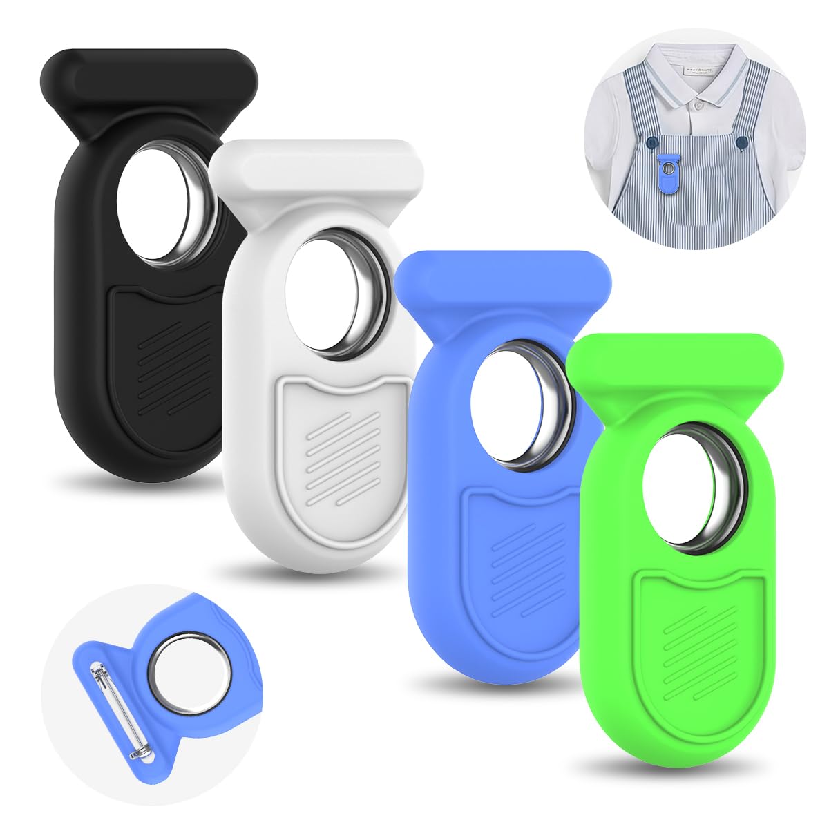 Photo 1 of [4-Pack] Silicone Case for Galaxy Smart Tag 2, Hidden Pin SmartTag 2 Holder All-Round Protection Galaxy Smart Tag 2 Case for Dog Collar Luggage Clothes Kids Elder (Black/White/Blue/Green)