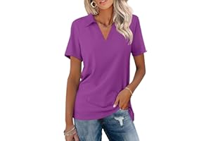 TICTICMISS Women's Polo Shirts Short Sleeve V Neck Summer Tops Business Casual Collared Shirts Loose Tees