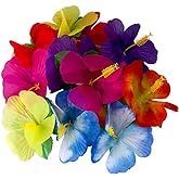 GSHLLO 60 Pcs Artificial Hibiscus Flowers Hawaiian Faux Flowers Safari Tropical Flowers Summer Themed Party Decorations Home Garden Party Favors
