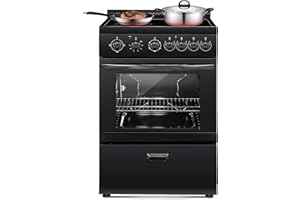 VEVOR 24in Electric Range Oven, 2.7Cu. Ft. Capacity Compact Freestanding Oven, Stainless Steel Kitchen Stove, with 4 Burners, Easy Reach Racks, Storage Drawer, Drip Pan, Indicator Light(No Power Cord)