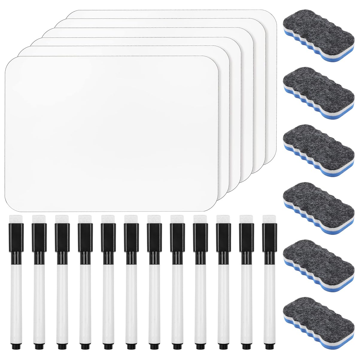 Namvo 6 Pack Small Dry Erase White Board 21 x 30 cm Double Sided Mini Whiteboard with 12 Pens and 6 Erasers Durable Portable White Boards for Kids Students Classroom Home and Office