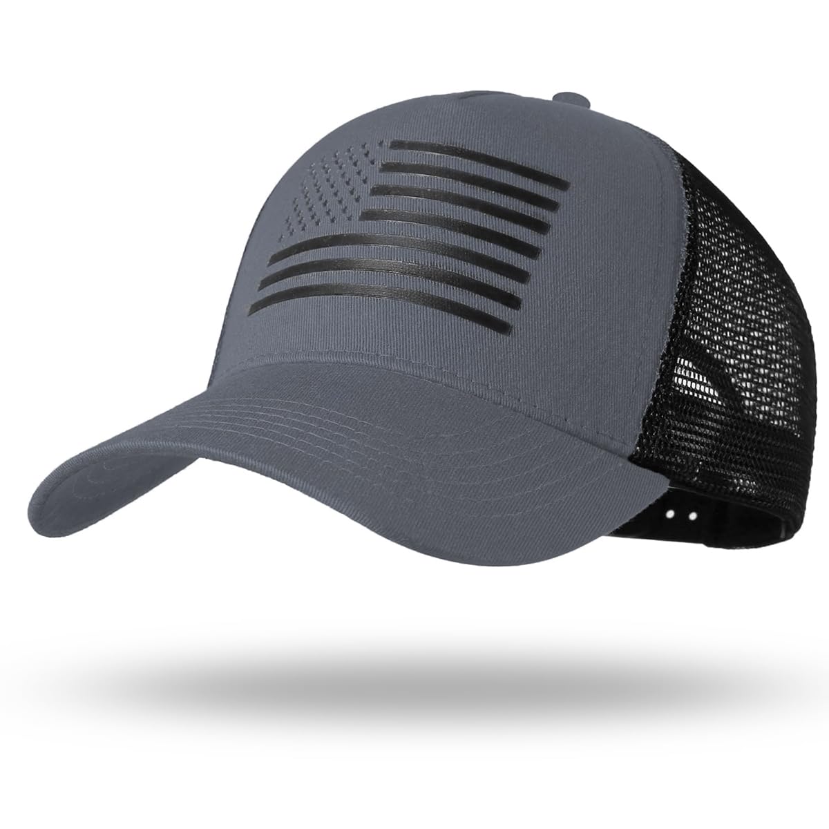 Photo 1 of BUTITNOW Oversize XXL American Flag Trucker Hat - Adjustable 23"-25.5" Baseball Cap - 3D Embossed Logo Mesh Snapback Hat Dark Gray/Black