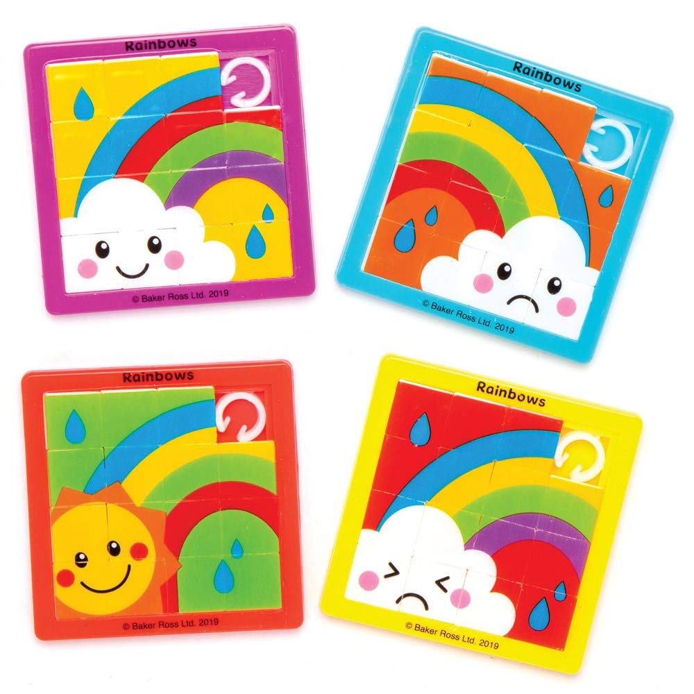 Baker Ross AT980 Rainbow Mini Sliding Puzzles - Pack of 6, Small Games for Children, Christmas Novelty Toys for Kids, Ideal Party, Loot, Prize Bag and Stocking Filler