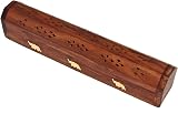 storeindya Wooden Incense Holder Box with Brass Inlay - Rosewood view 4