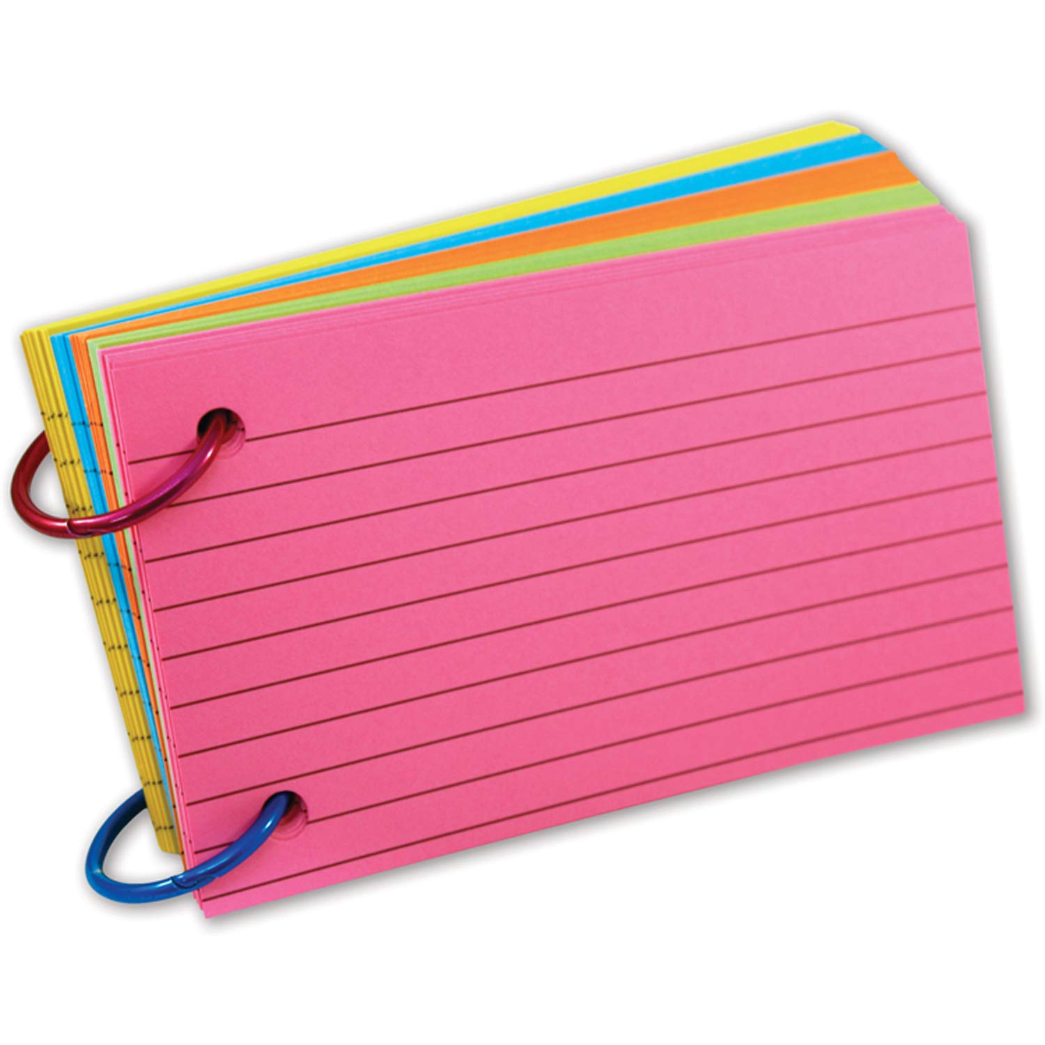 Top Notch Teacher Products TOP3674 Ring Notes, Lined, Assorted Bright Colors, 3" x 5", Pack of 75