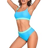 American Trends Women High Waisted Cute Bikini Set Neon Bikini Two Piece Teen Swimsuit 2 Piece Bathing Suits Color Block