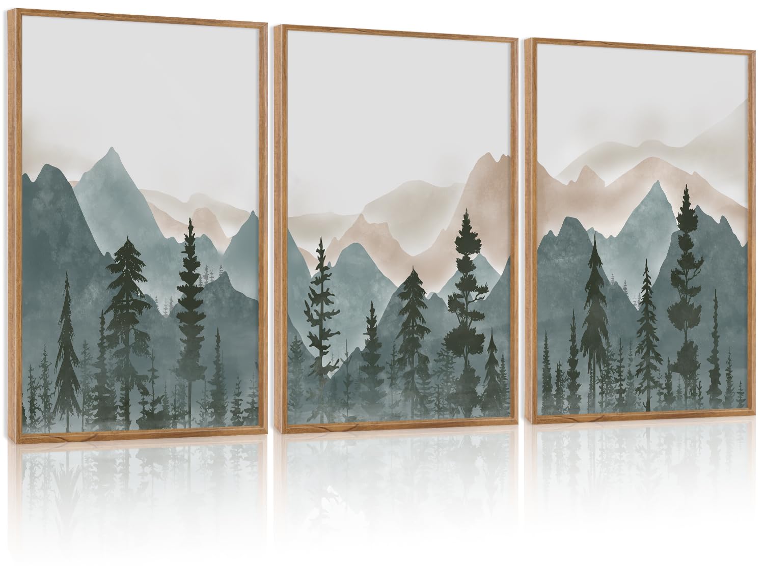 View 1 of **ONE FRAME CORNER IS CHIPPED-SEE PIC**CHDITB Mountain Framed Wall Art Of ,Mountains Woodland Artwork Foggy Forest Wall Decor, Pine Trees Wall Painting,Watercolor Nature Art Prints For Bedroom Living Room Decor(12X16 Inch)