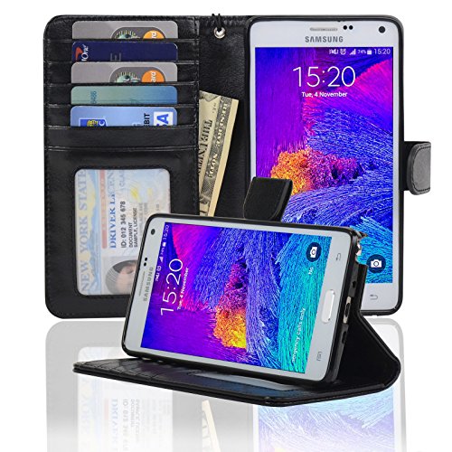 Navor Protective Flip Wallet Case for Samsung Galaxy Note 4 - (Black)