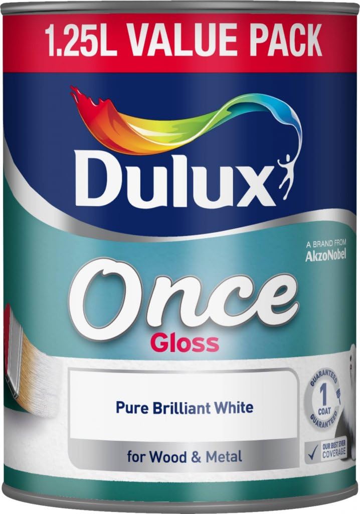 Dulux Once Gloss 1.25L Pure Brilliant White Paint Wood Metal