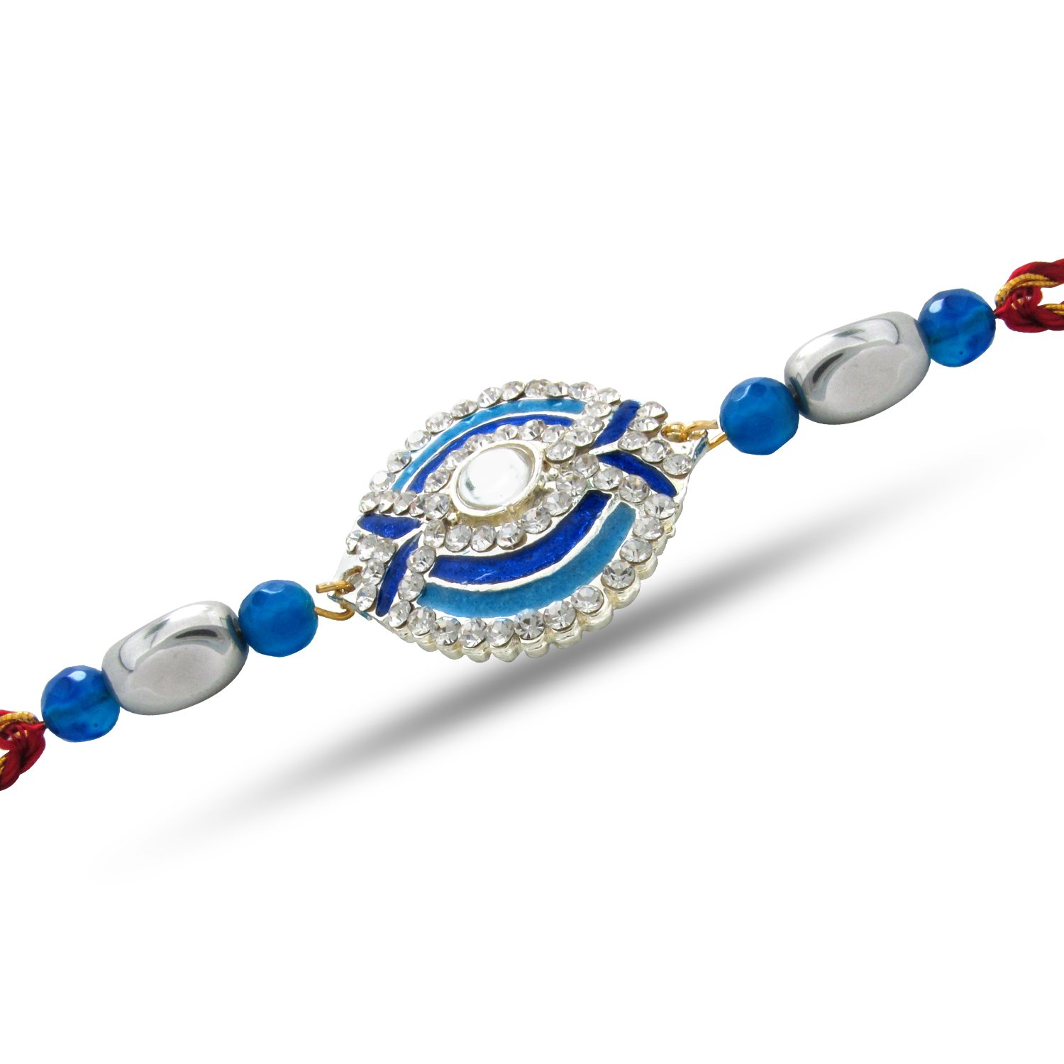 mahi rhodium plated fancy peacock rakhi with crystals (bracelet) br1100526r