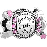 KunBead Daddy's Little Daughter Birthday Pink Candy Bead Charms Compatible with Pandora Bracelets Daughter Gift from Dad
