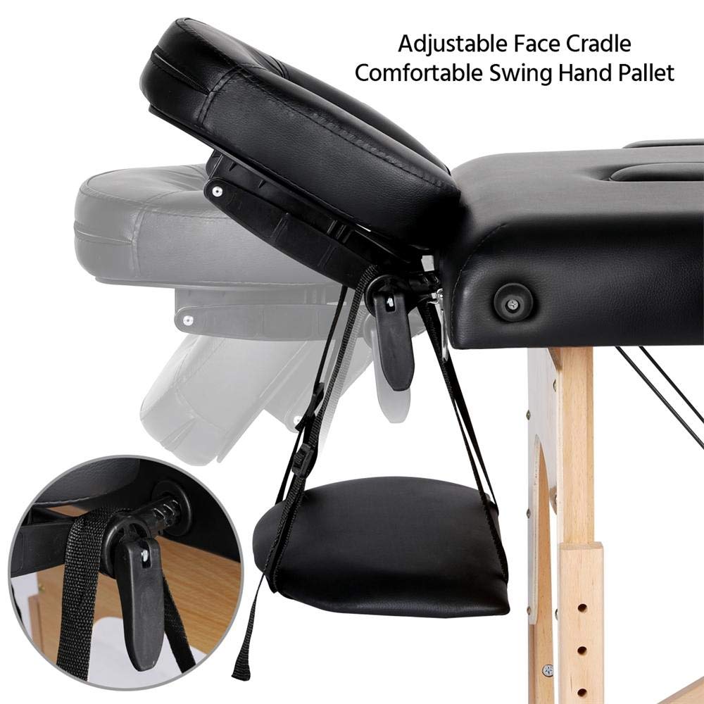 Yaheetech Massage Table Portable Massage Bed Massage Therapy Table Spa Bed 84 Inch Adjustable 3 Fold Salon Bed Face Cradle Bed Black: Beauty