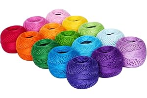 LE PAON Soft 1500Y 15 Pearl Balls Cardinal Size 8 Rainbow Colors for Crochet Hardanger Cross Stitch Needlepoint Hand Embroidery