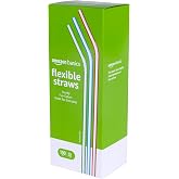 Amazon Basics Disposable Striped Plastic Flex Straws, 7.5" Long, Assorted Colors, 100 Count, Large Pack (Pack of 6)