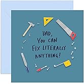 Old English Co. Dad Fix Anything DIY Birthday Card - Fun Joke Greeting Card for Him from Son or Daughter | Home Improvements Hammer and Nails Card | Blank Inside & Envelope Included