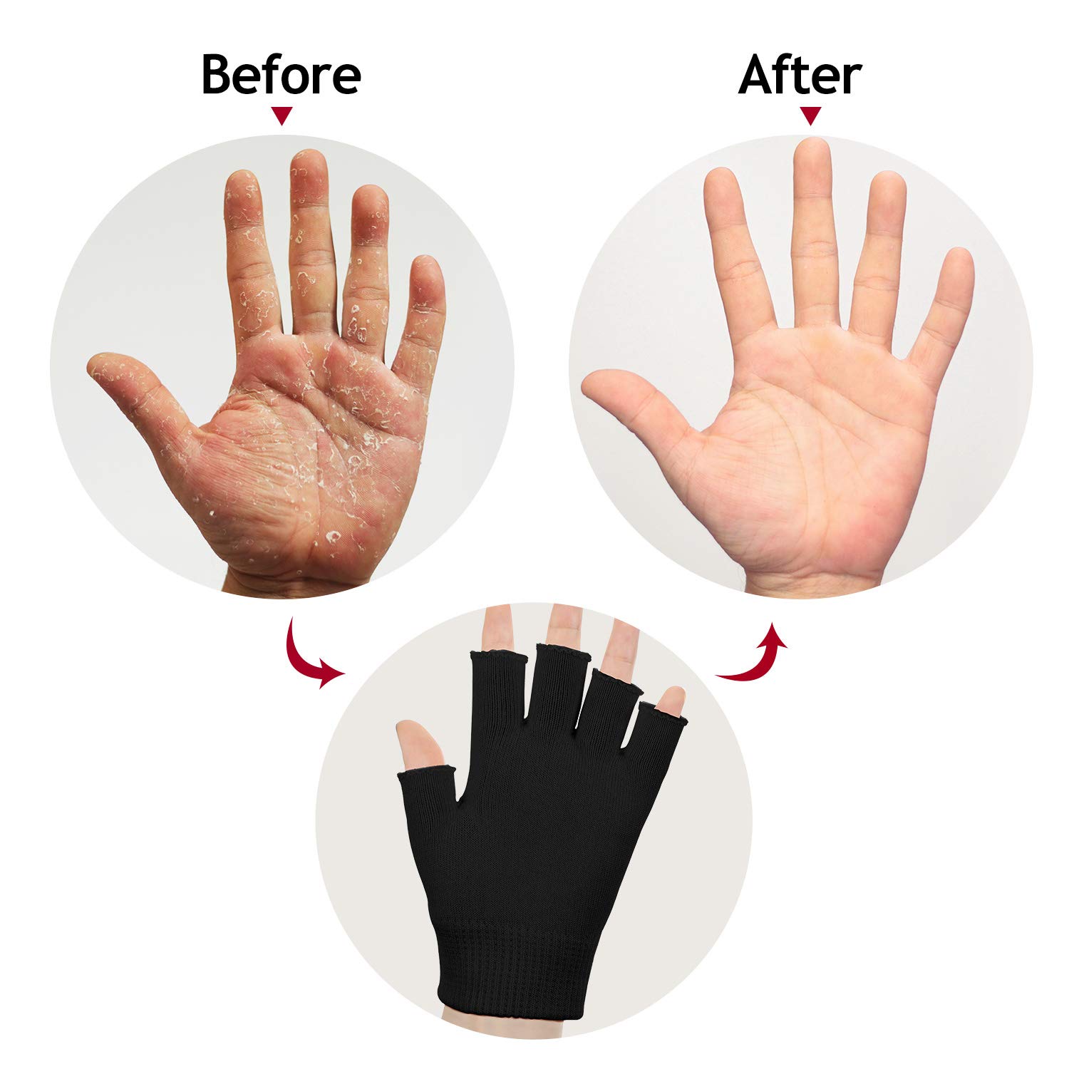 2 Pairs Moisturizing Gloves Fingerless Moisture Gloves Soft Moisturizing Gloves for Dry Rough and Cracked Hands (Pink and Black) : Beauty