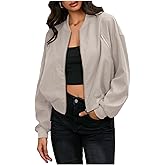 Verdusa Women's Cropped Bomber Jackets Casual Lightweight Jacket Zip Up Long Sleeve Coat Fall Jacket
