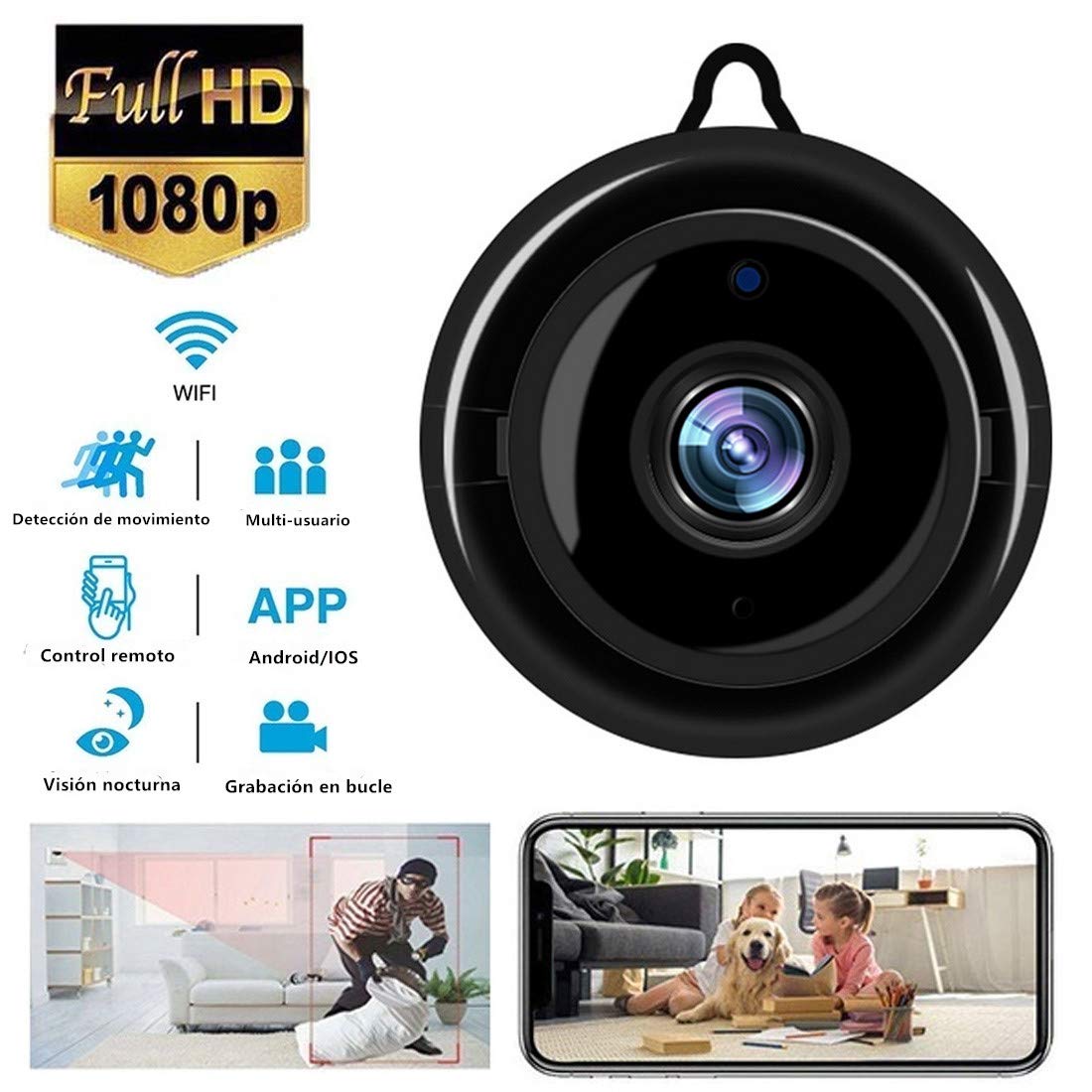 Cámaras de Vigilancia Cámara IP Inalámbrica Visión Nocturna WiFi Cámara Intercomunicador de Voz, HD, 1080P