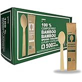 KIBON Bamboo Spoons, 500 Individually Wrapped Disposable Spoons, Biodegradable Packaging, Sturdy, Eco-Friendly, Heat-Resistan