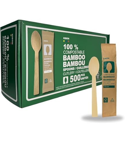KIBON Bamboo Forks, 100 Individually Wrapped Disposable Forks, Biodegradable Packaging, Sturdy, Eco-Friendly, Heat-Resistant, Compostable Utensils For All Occasions, Sustainable Plastic Alternative