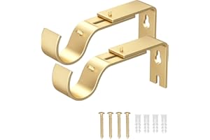 IFELS Heavy Duty Adjustable Curtain Rod Brackets, Curtain Rod Wall Bracket Hooks for 1 or 7/8 Inch Curtain Rod (Gold, Set of 2)