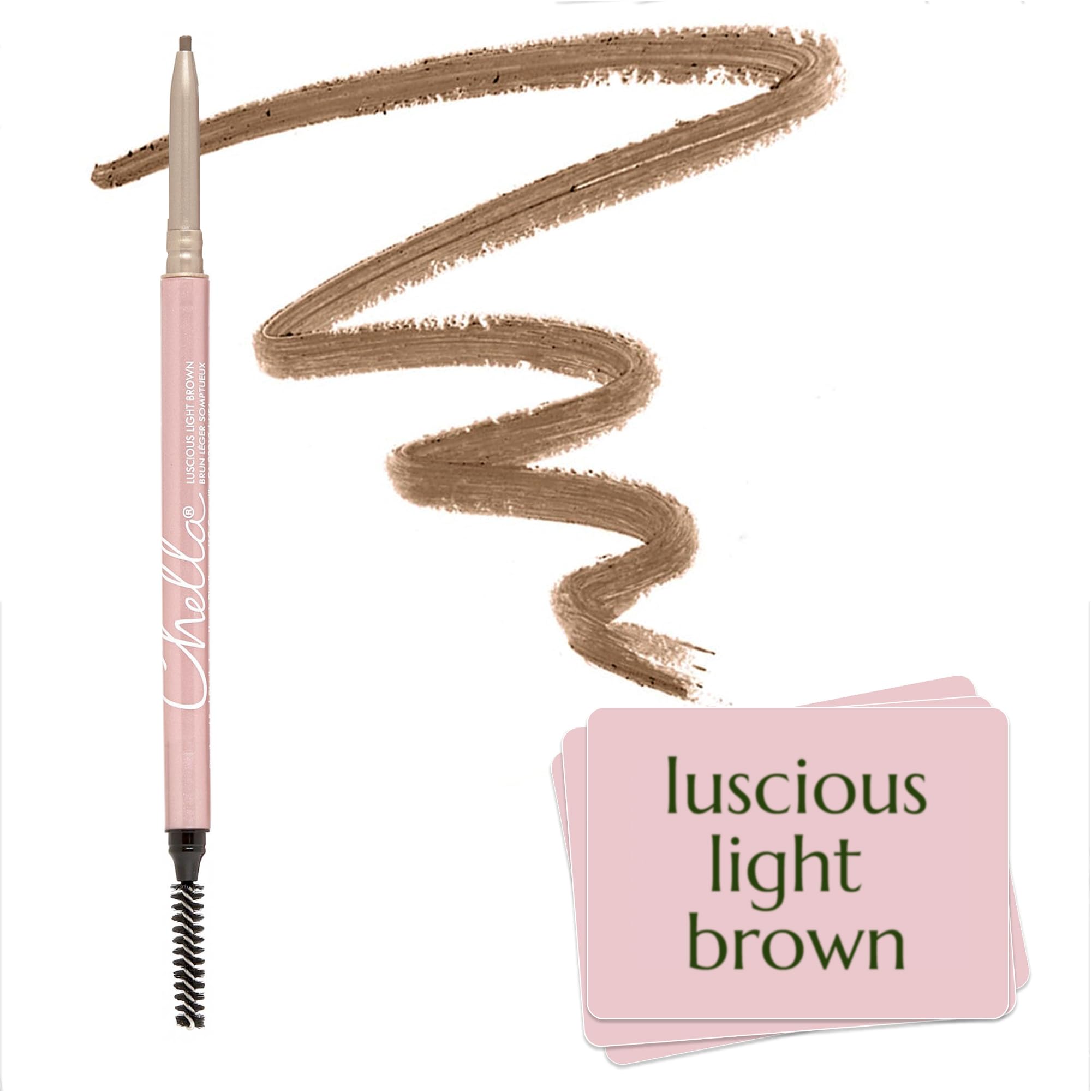 Chella Eyebrow Pencil, Luscious Light Brown - Vegan, Free from: Gluten, Cruelty, and Paraben. Long Wearing, Smooth Consistency