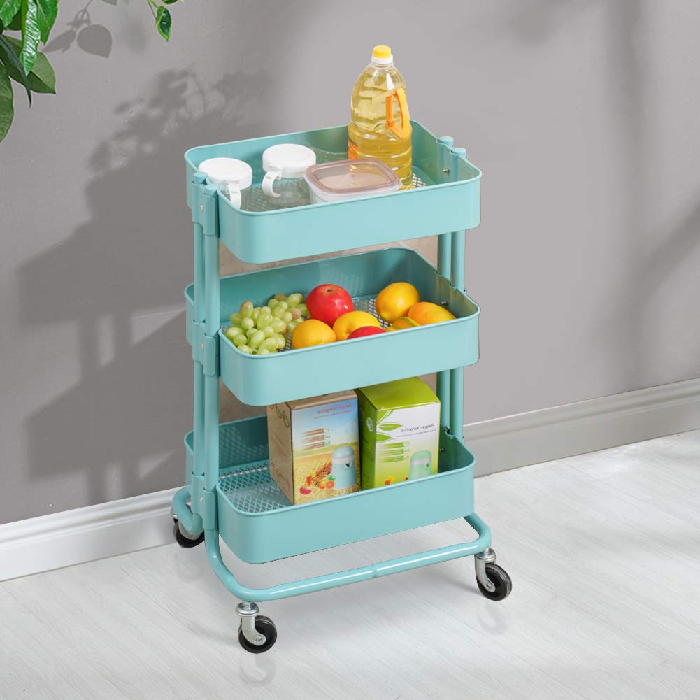 OFCASA 3 Tiers Kitchen Cart Trolley Shelf with Storage Basket and