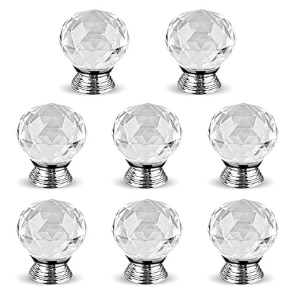 8pcs 30mm Crystal Glass Door Knobs Furniture Cabinet Knobs Drawer