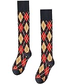RosyClouds Womens Girls Knee High Socks Green Black Navy Blue Khaki Coffee Vintage Argyle Novelty Socks