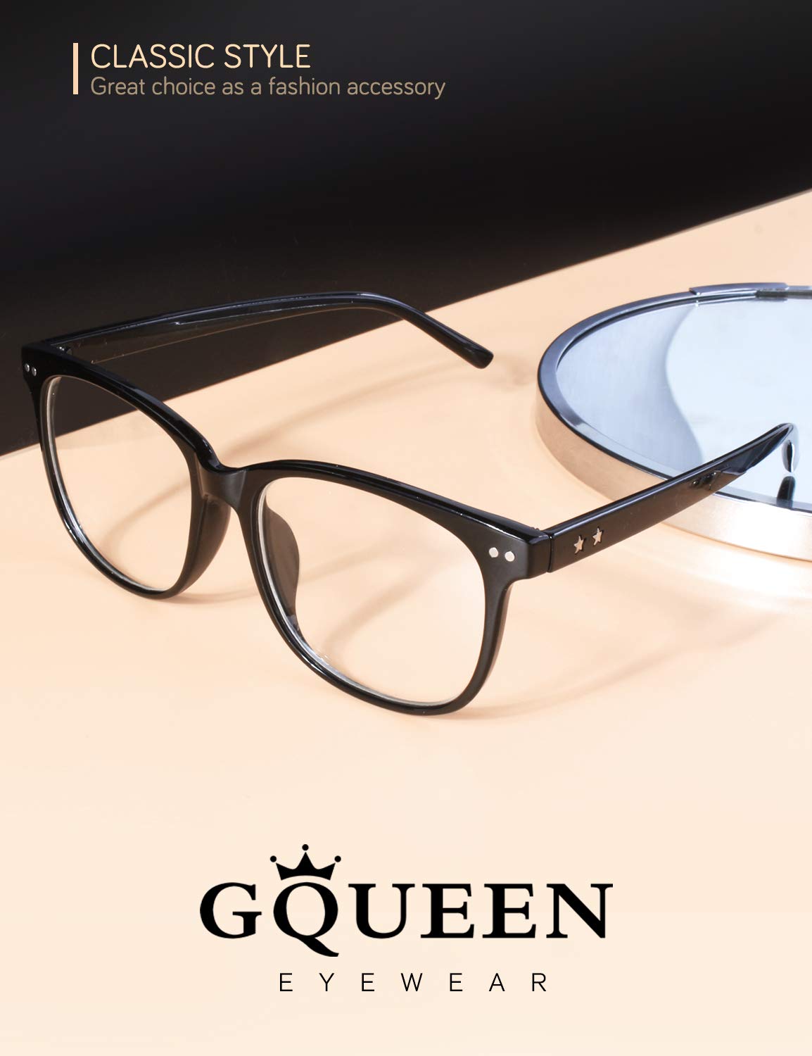 GQUEEN Fake Non Prescription Glasses Clear Lens for Women Men Oversized Frame UV400 Protection, 201581