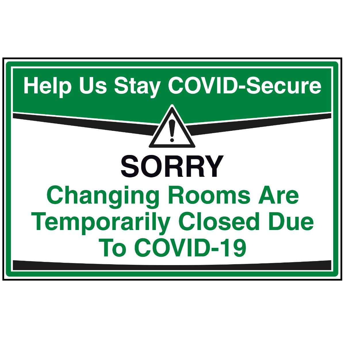 V Safety Stay Covid Secure - Changing Rooms Closed Sign - 300mm x 200mm - 1mm Rigid Plastic