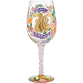 Enesco Designs by Lolita Happy 70th Birthday Hand-Painted Artisan Wine Glass, 15 Ounce, Multicolor