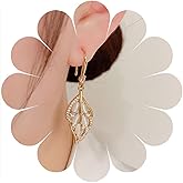 W WEILIRIAN Bohemian Crystal Leaf Drop Earrings Gold Leaf Earrings Rhinestone Leaf Hook Earrings Cz Leaf Dangle Earrings Jewelry for Women